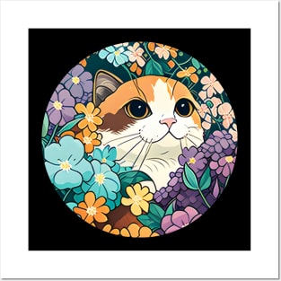 Cat Filled With Flowers - Cute Kitty Cat Flower Posters and Art